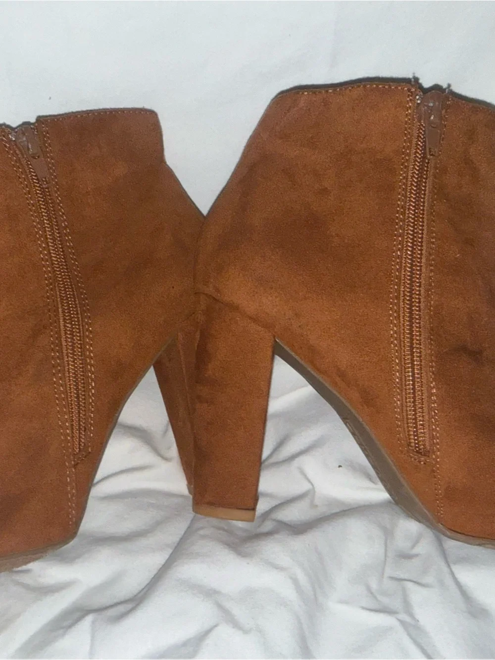 Bamboo Brown Faux Suede Block Heel Ankle Booties